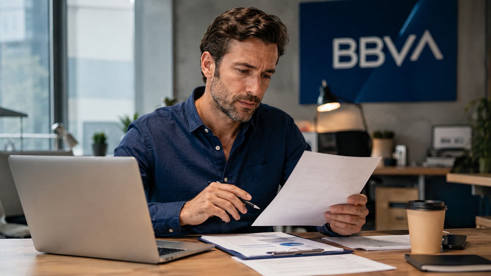 Autónomo revisando las condiciones de financiación de BBVA
