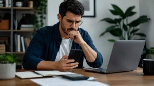Autónomo revisando los costes de su cuenta Revolut Business antes de cambiar de plan