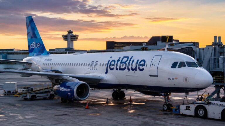 Avión de JetBlue en el aeropuerto de LaGuardia en Nueva York.