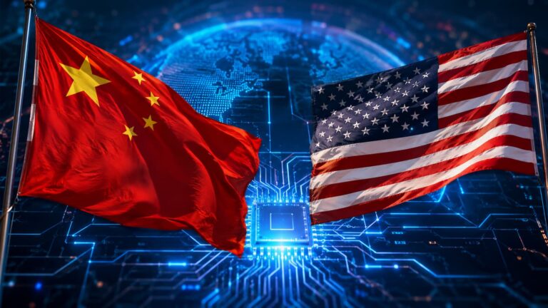 Banderas de China y EEUU ante la carrera global de la inteligencia artificial