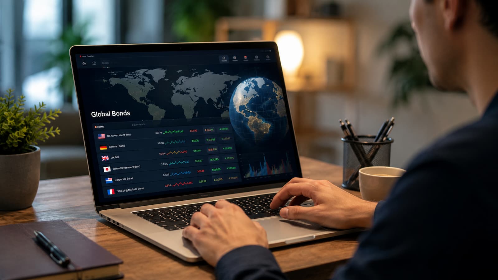 Bonos globales en una plataforma de inversión online.
