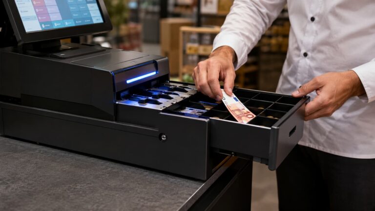 Cajón inteligente de efectivo instalado en un comercio.
