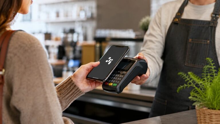 Cliente paga con el móvil en un comercio compatible con Bizum