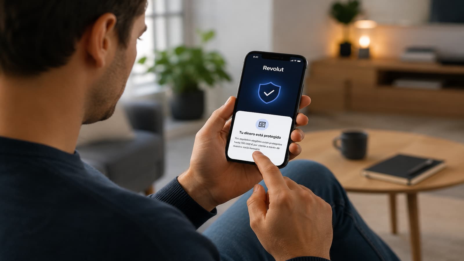 Cliente revisando la garantía de una cuenta remunerada en la app de Revolut