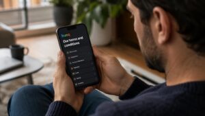 Cliente revisando las condiciones de bunq desde la app móvil