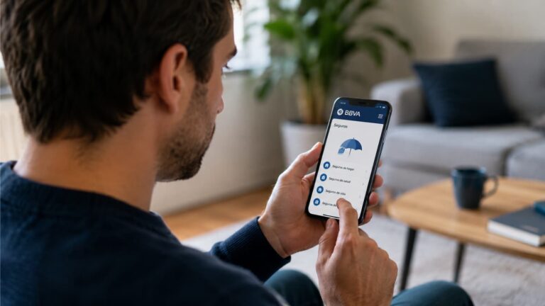 Cliente revisando las condiciones de seguros de BBVA en la app.