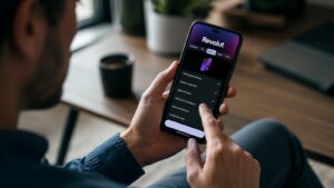 Cliente revisando las condiciones de su plan Revolut en la app