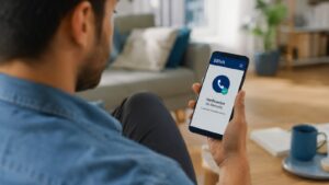Cliente usando la app de BBVA para verificar una llamada bancaria