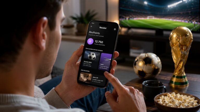 Cliente usando la app de Revolut durante la promoción RevPoints del Mundial 2026