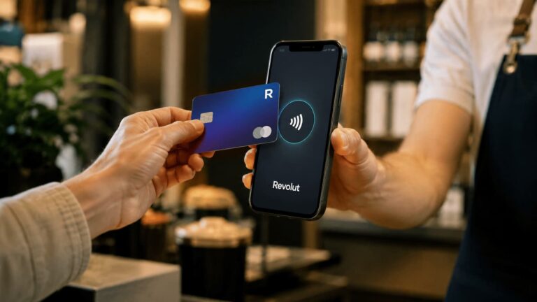 Comercio usando un iPhone para aceptar un pago contactless con Revolut Business