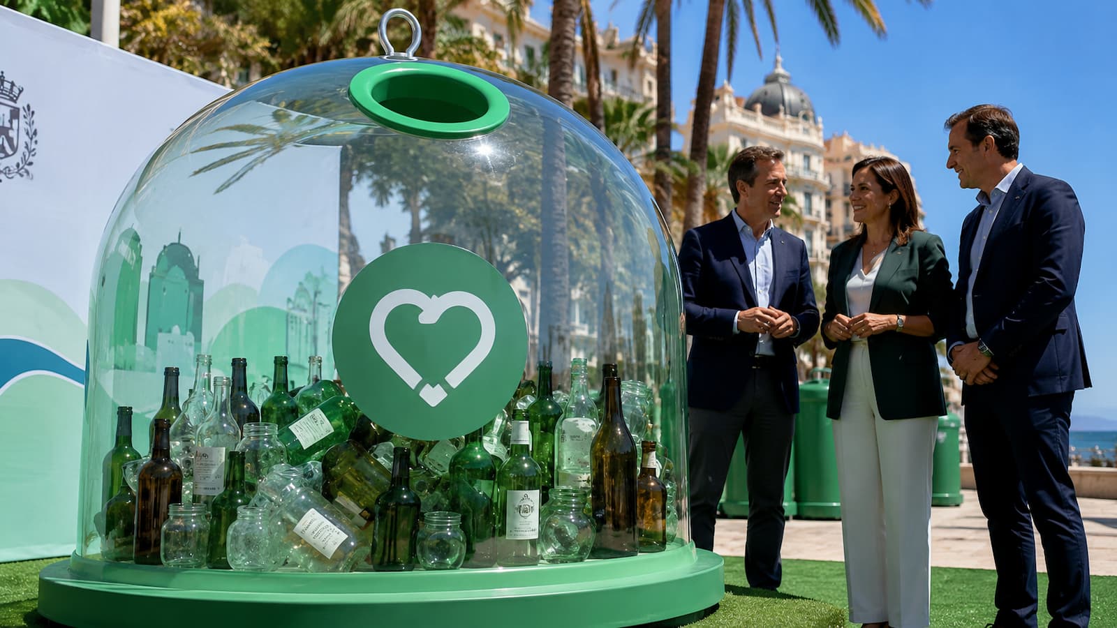 Contenedor transparente de vidrio presentado en Alicante por Ayuntamiento y Ecovidrio.
