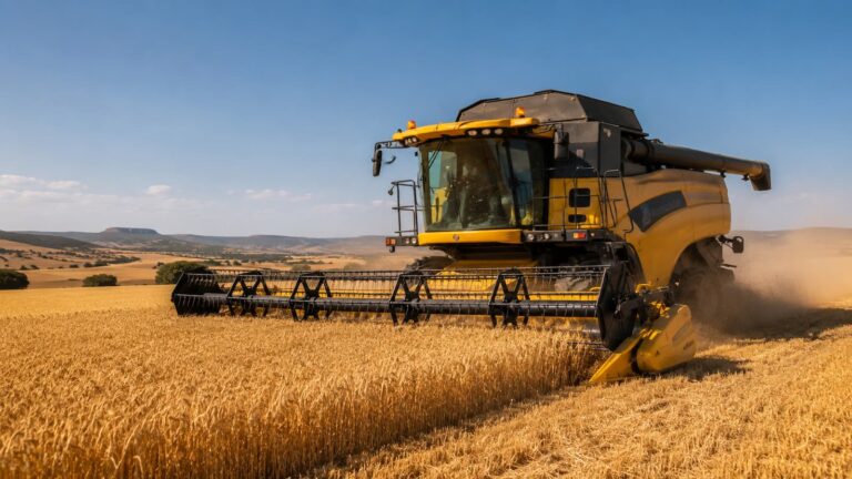 Cosechadora trabajando en un campo de cereal en Castilla y León.