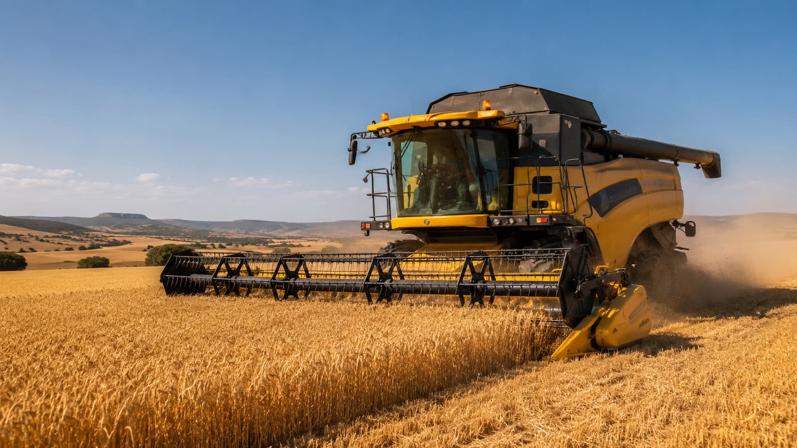 Cosechadora trabajando en un campo de cereal en Castilla y León.