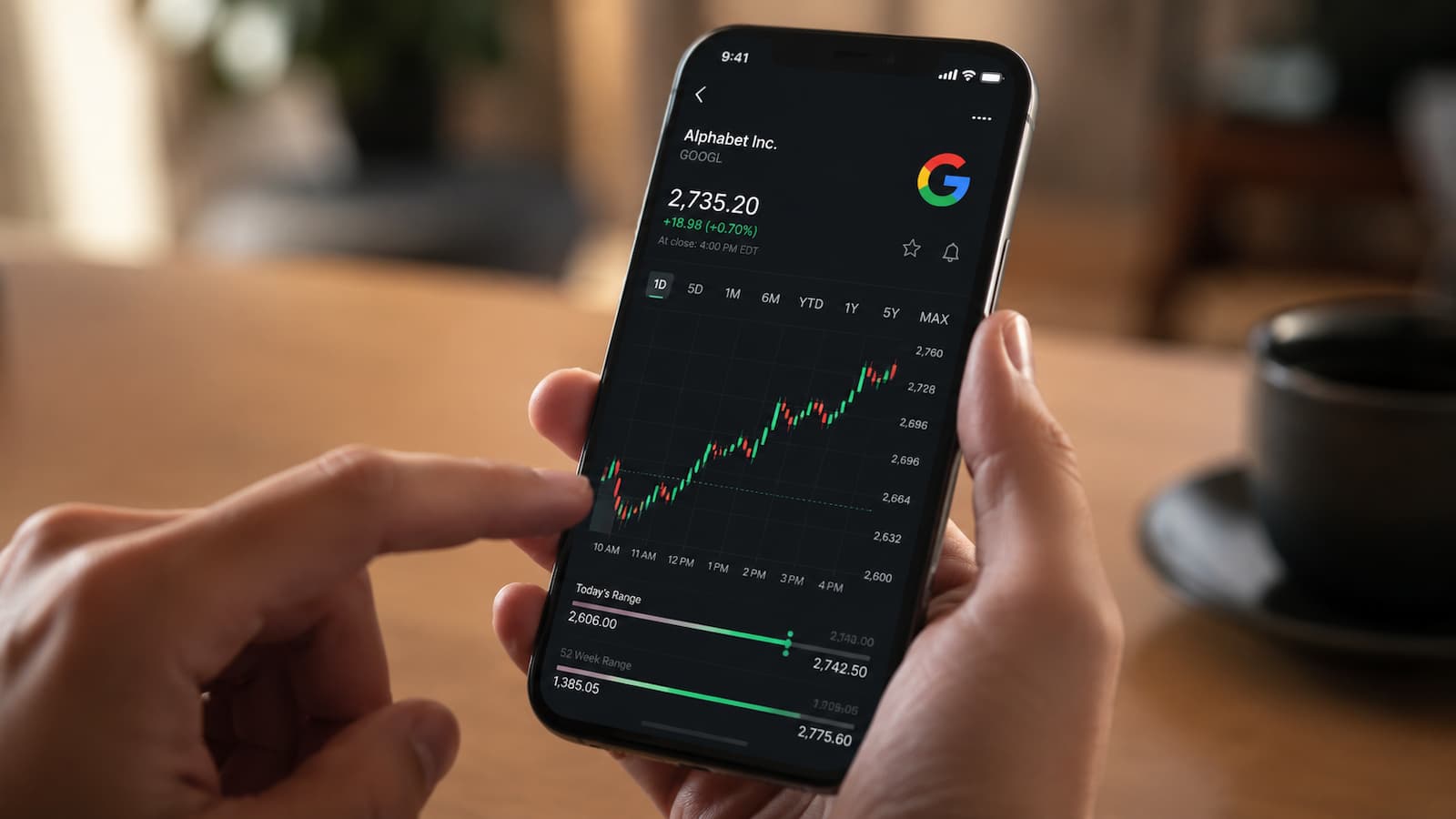 Cotización de Alphabet en una plataforma de inversión.
