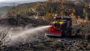 Dispositivo forestal trabajando en una zona afectada por incendios en Madrid
