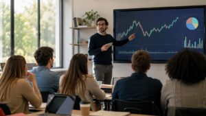Estudiantes en una sesión formativa sobre inversión y carteras