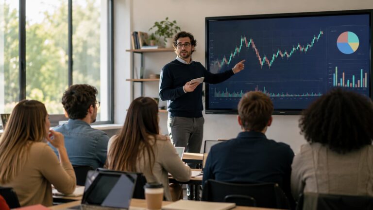 Estudiantes en una sesión formativa sobre inversión y carteras