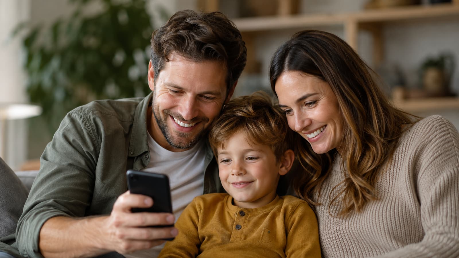 Familia revisando una inversión infantil con ETFs desde el móvil