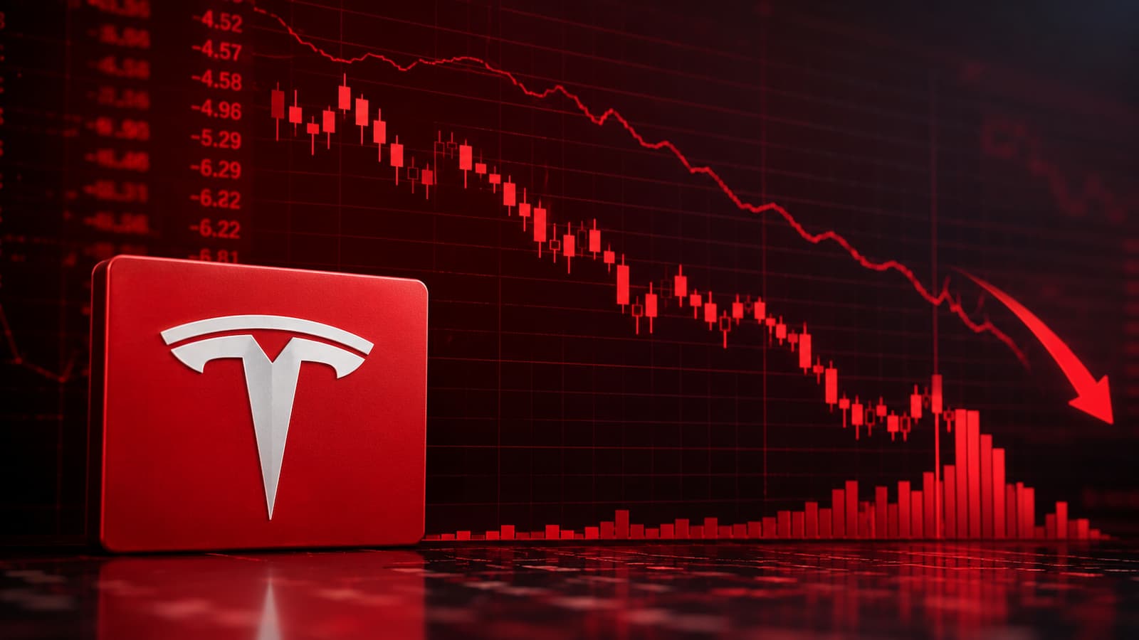 Gráfico de Tesla en bolsa tras su caída técnica y la presión vendedora.