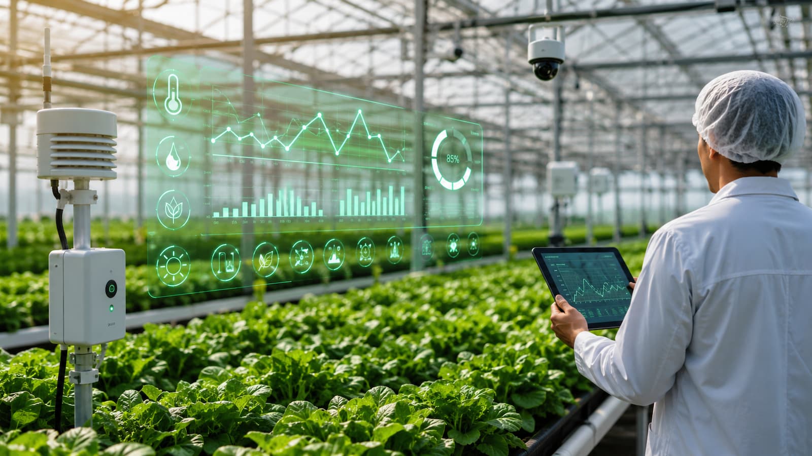 Invernadero con sensores y datos para optimizar cultivos