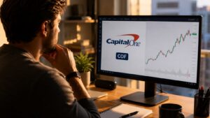 Inversor revisando Capital One ticker COF antes de comprar acciones estadounidenses.