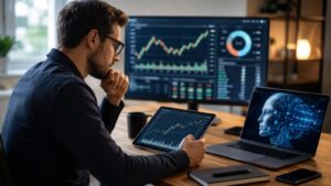 Inversor revisando ETFs tecnológicos y de inteligencia artificial