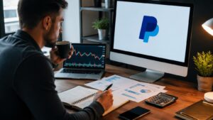 Inversor revisando PayPal costes y riesgos antes de comprar acciones.