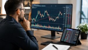 Inversor revisando acciones de APA Corp antes de operar en bolsa