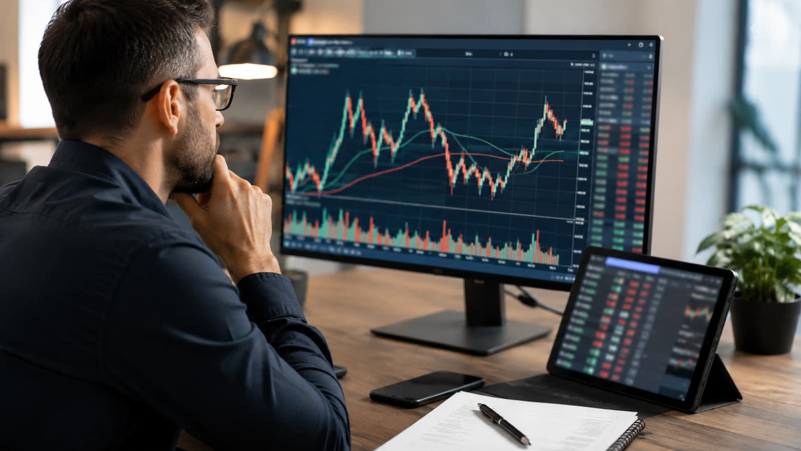 Inversor revisando acciones de APA Corp antes de operar en bolsa