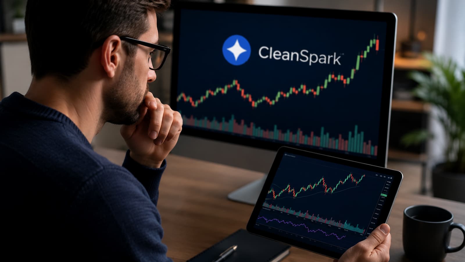 Inversor revisando acciones de CleanSpark antes de comprar en Nasdaq.