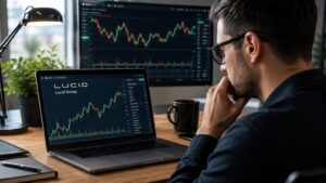 Inversor revisando acciones de Lucid Group antes de operar en Nasdaq.