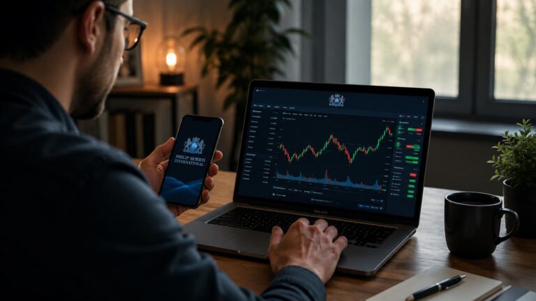 Inversor revisando acciones de Philip Morris antes de comprar en un broker online.