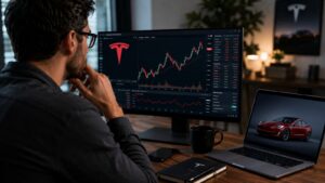 Inversor revisando acciones de Tesla antes de comprar TSLA.