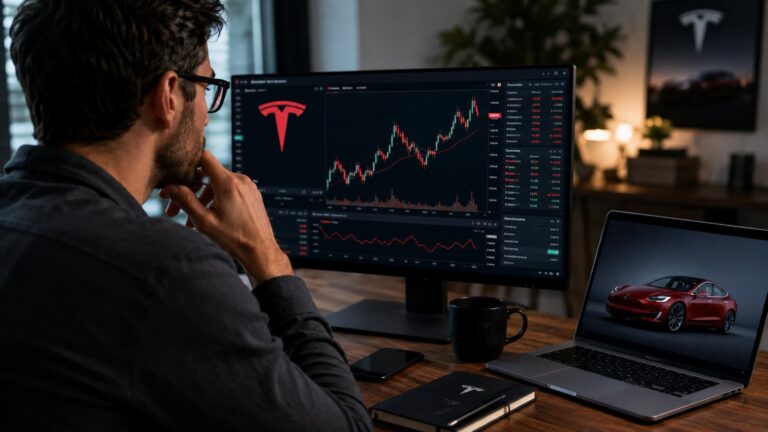 Inversor revisando acciones de Tesla antes de comprar TSLA.