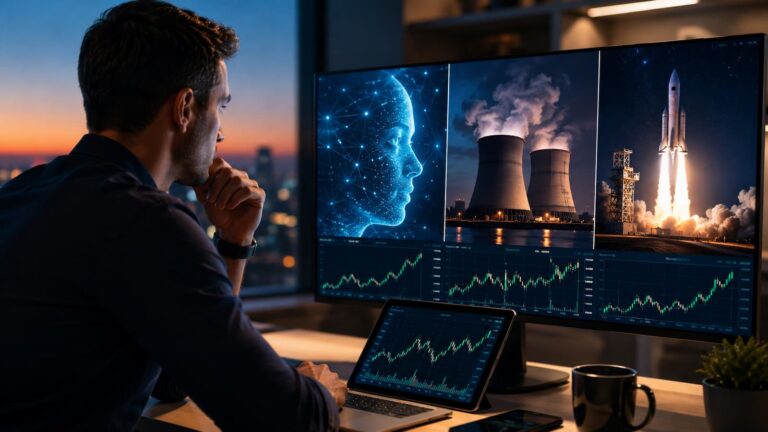Inversor revisando acciones vinculadas a IA energía nuclear y espacio