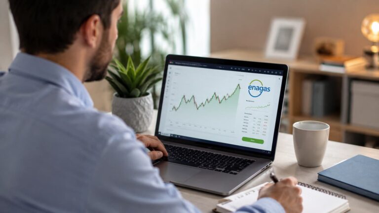 Inversor revisando cómo comprar acciones de Enagás desde una plataforma online.
