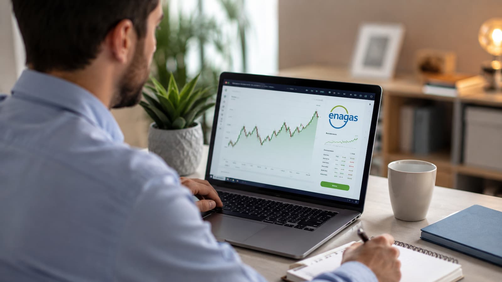 Inversor revisando cómo comprar acciones de Enagás desde una plataforma online.
