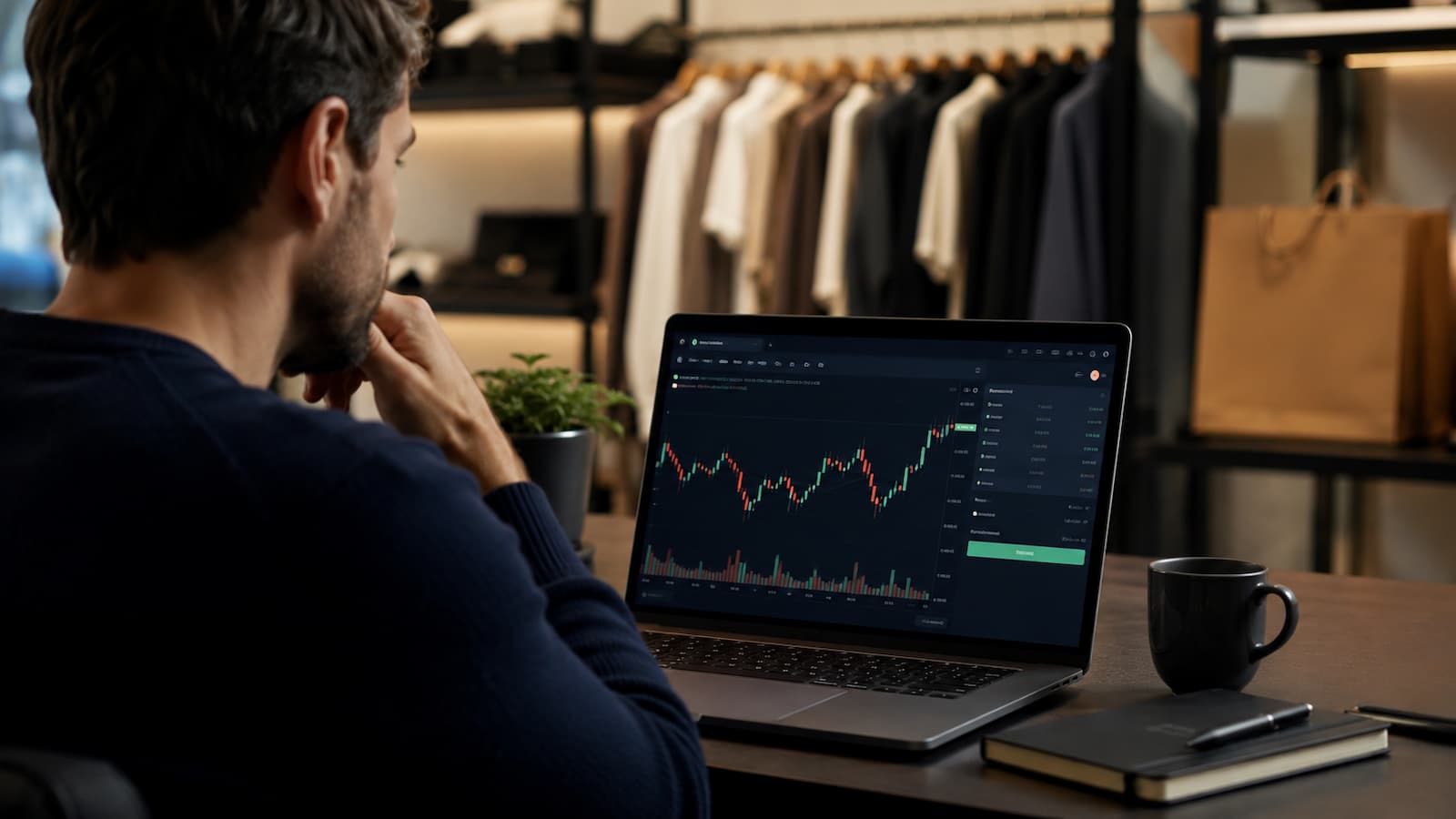 Inversor revisando cómo comprar acciones de Inditex desde una plataforma online.
