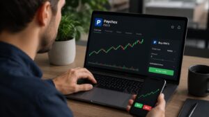 Inversor revisando cómo comprar acciones de Paychex en una plataforma online.
