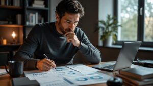 Inversor revisando costes riesgos e índices antes de elegir un ETF