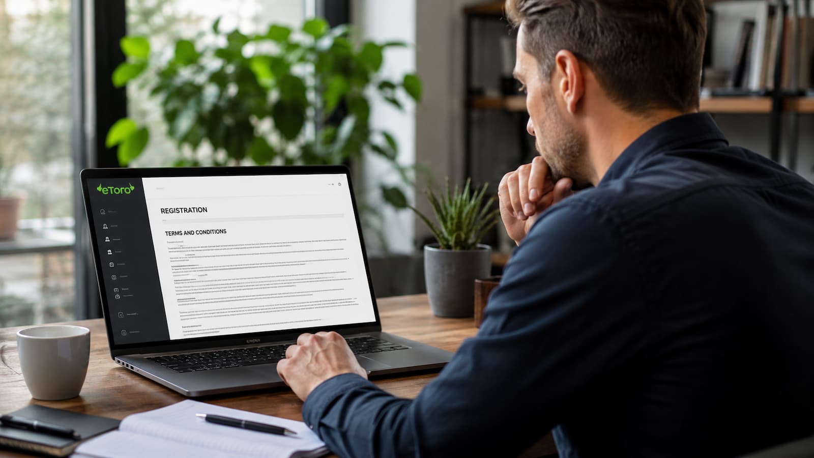 Inversor revisando el registro y las condiciones de eToro