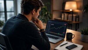 Inversor revisando el ticker IBKR antes de comprar acciones estadounidenses.