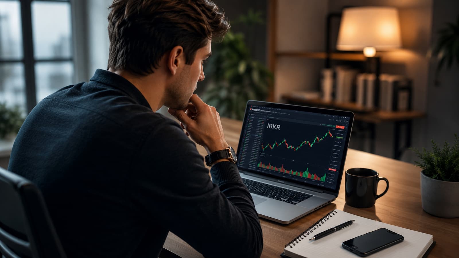 Inversor revisando el ticker IBKR antes de comprar acciones estadounidenses.