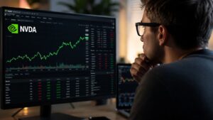 Inversor revisando el ticker NVDA antes de comprar acciones de Nvidia