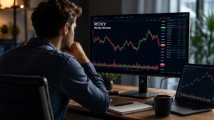 Inversor revisando el ticker RCKY antes de comprar acciones de Rocky Brands.