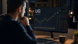 Inversor revisando el ticker UG antes de comprar acciones de United Guardian.
