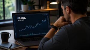 Inversor revisando el ticker URI de United Rentals antes de comprar acciones.