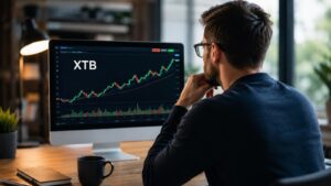 Inversor revisando el ticker XTB antes de comprar acciones de la compañía.
