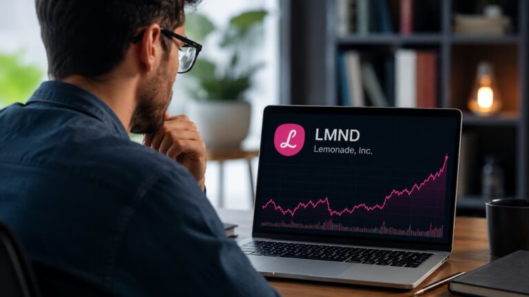 Inversor revisando la acción LMND de Lemonade antes de comprar
