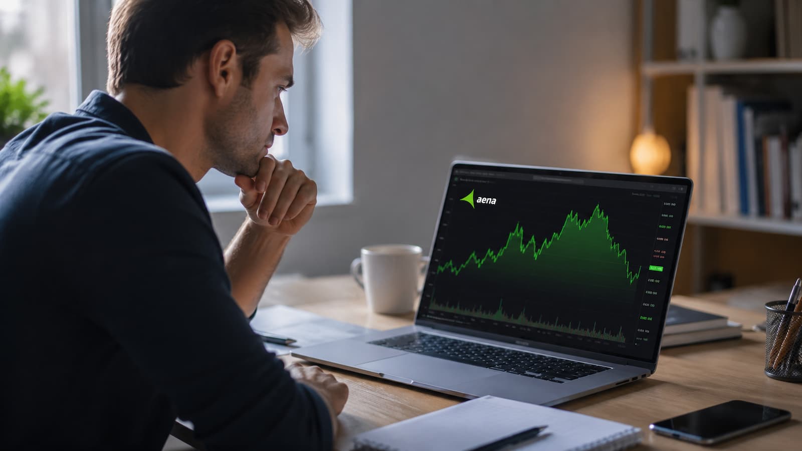 Inversor revisando la cotización de Aena antes de comprar acciones.